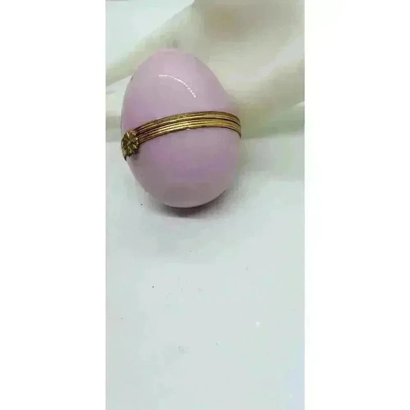 Vintage Limoges France Trinket Box Egg Solid Pink Undecorated Blank 1950 Malbec - Picture 2 of 11